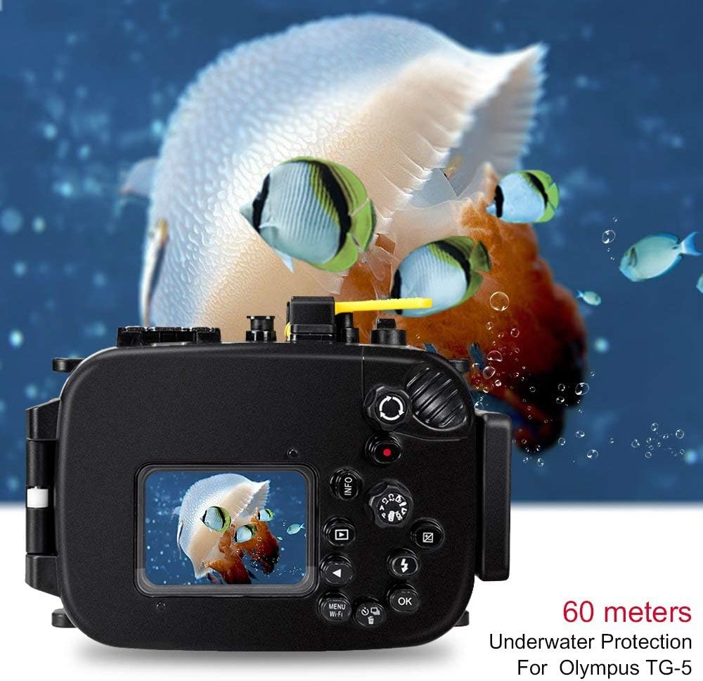 Seafrogs WPC-TG5 Waterproof housing case Underwater Diving 195FT/60M Works for Olympus TG-5 Cameras(Housing + Red Filter)