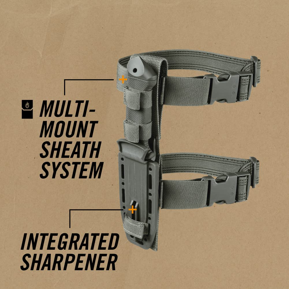 Gerber Gear LMF II Infantry Survival Knife, Made in USA Military Grade Tactical Fixed Blade with Serrated Edge, Shock Absorbing Handle, Molle Sheath and Sharpener, Green