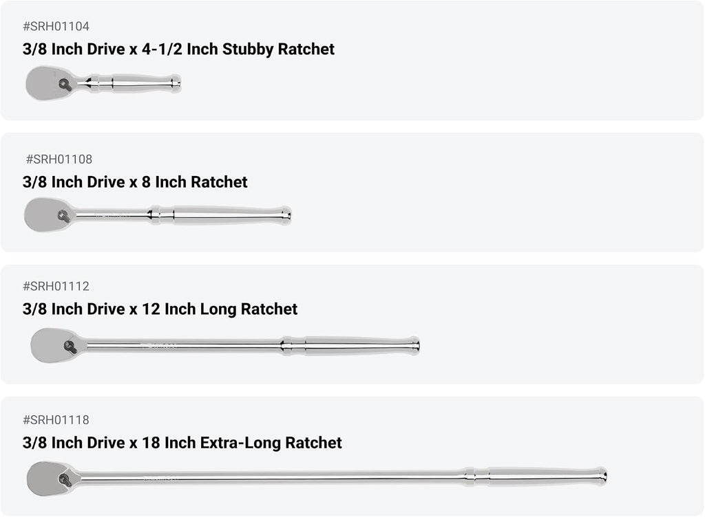 TEKTON 1/4, 3/8, 1/2 Inch Drive Non-Quick-Release Ratchet and Breaker Bar Set (15-Piece) | SDR99901