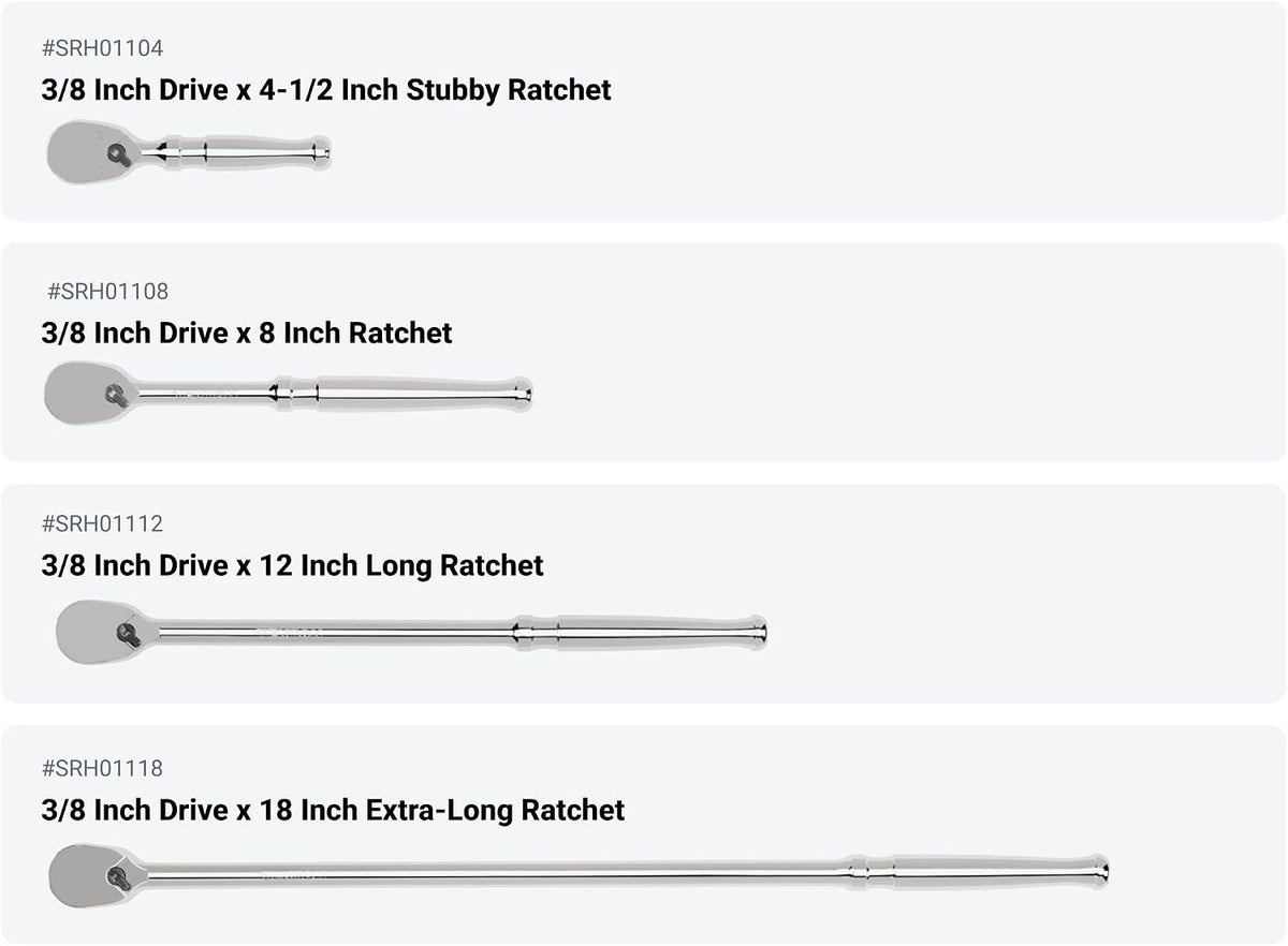 TEKTON 1/4, 3/8, 1/2 Inch Drive Non-Quick-Release Ratchet and Breaker Bar Set (15-Piece) | SDR99901