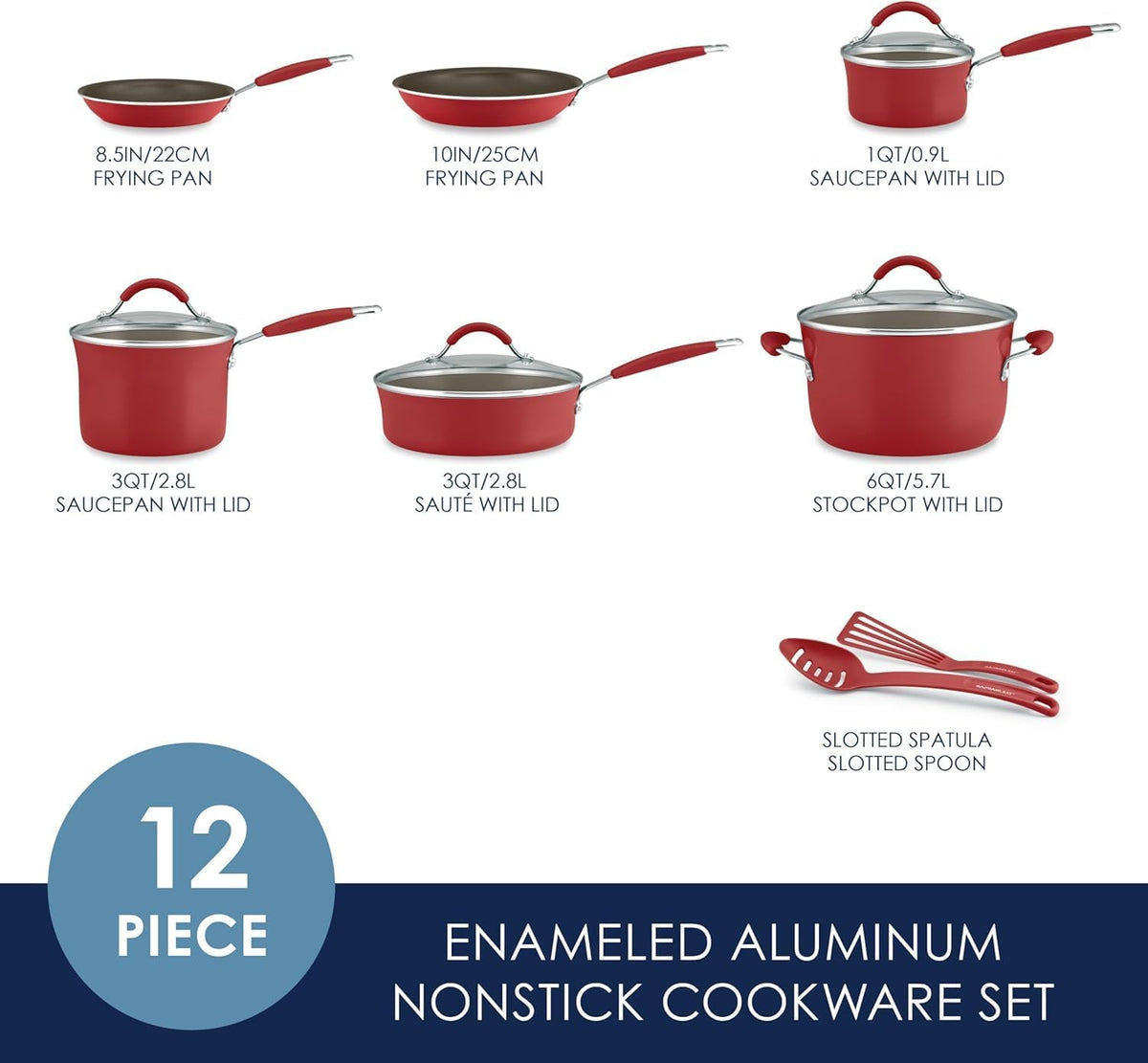 Rachael Ray Cucina Nonstick Cookware, Cranberry Red Pots and Pans Set, 12-Piece