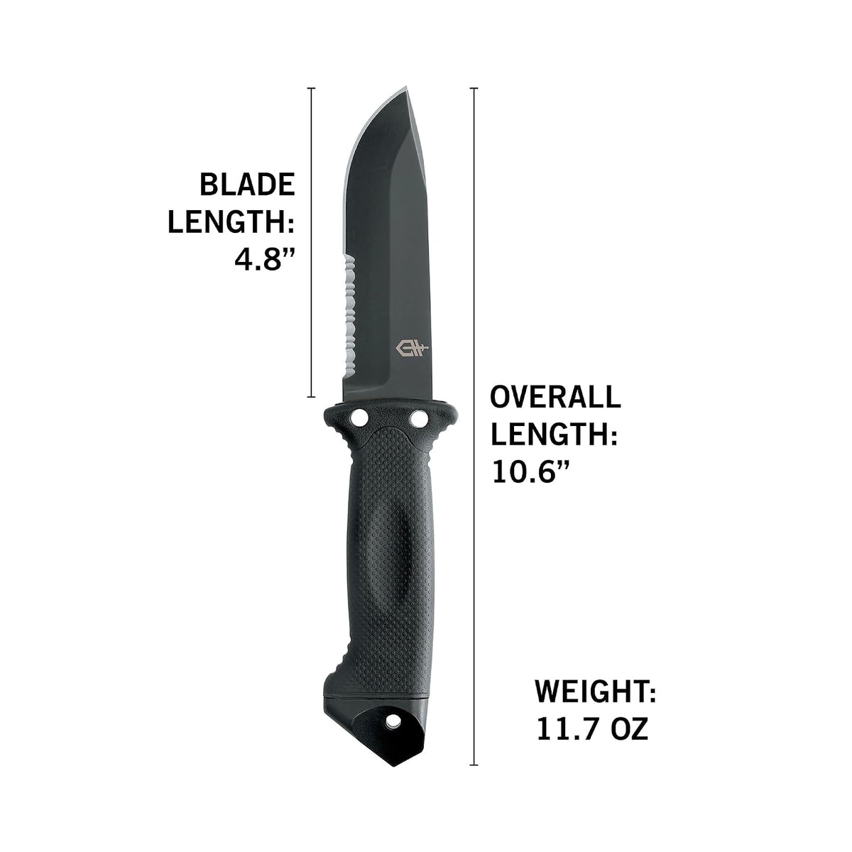 Gerber Gear LMF II Infantry Survival Knife, Made in USA Military Grade Tactical Fixed Blade with Serrated Edge, Shock Absorbing Handle, Molle Sheath and Sharpener, Black