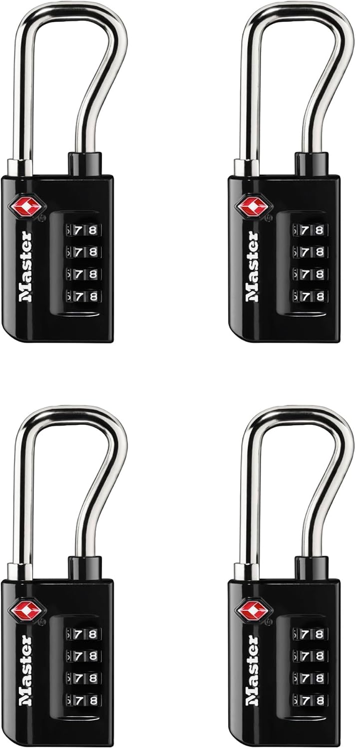 Master Lock Padlock, Set Your Own Combination TSA Accepted Luggage Lock, 1-5/16 in. Wide, Black, 4 pk, 4696EC4 (Pack of 10)