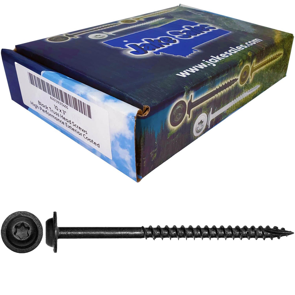 10 x 3 Black Round Truss Head Multipurpose Exterior Coated Modified Cabinet Wood Screw - 5 Pound Case -2,745 Screws