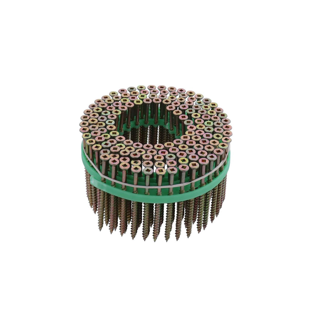 MURO #8 x 3' Twinfast Coarse Thread Bugle Head #2 Square Drive Sharp Point Screw Tip, Yellow Zinc Coating- Coil 900 pc for Flooring and Decking
