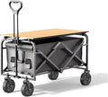 Black Garden Carts,Collapsible Wagon,Sports Outdoor Utility Wagon Folding Garden Wagon Sports Steel Frame Foldable Yard Car Side Pockets Foldable Table Board Camping Cart