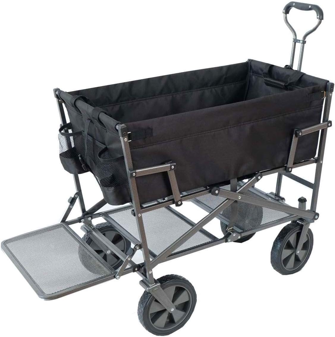 MacSports Double Decker Heavy Duty Steel Frame Collapsible Outdoor 150 Pound Capacity Yard Cart Utility Garden Wagon with Lower Storage Shelf, Black