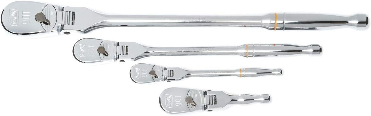 GEARWRENCH 4 Piece 1/4', 3/8' & 1/2' Drive 90 Tooth Full Polish Flex-Head RATCHET Set - 81230T, Multicolored