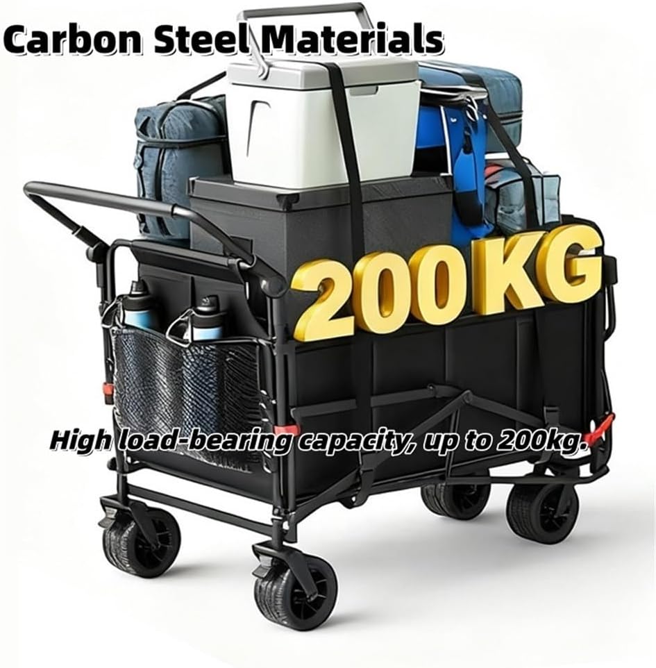 Wagons Carts Foldable, Heavy Duty Wagons, Multifunctional Folding Wagon, Collapsible Wagon with Wheels for Shopping, Sports, Camping(Brown)