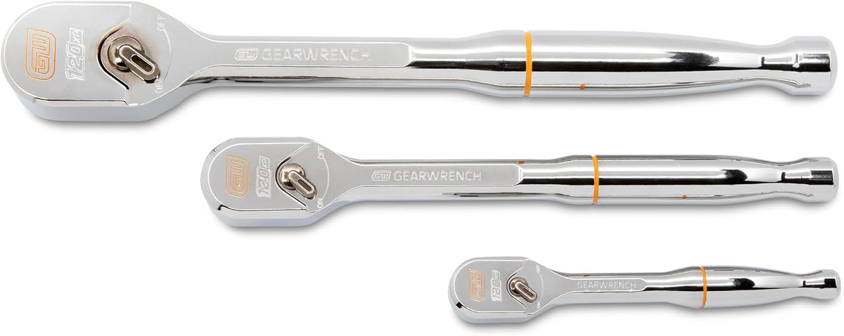 GEARWRENCH 3 Piece 1/4', 3/8' and 1/2' Drive 120XP Full Polish Teardrop Ratchet Set | 81206XP