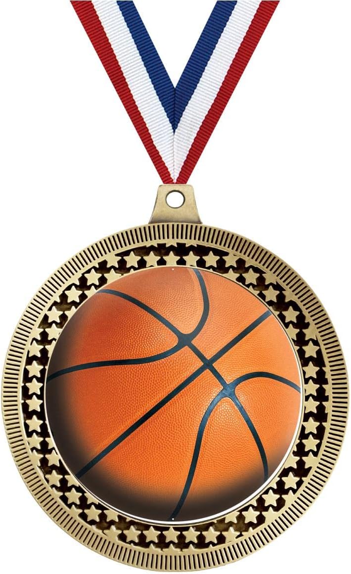 Crown Awards 2.75' Basketball Award Medal, Gold Vega Basketball Team Trophy Award Includes Free Neck Ribbon