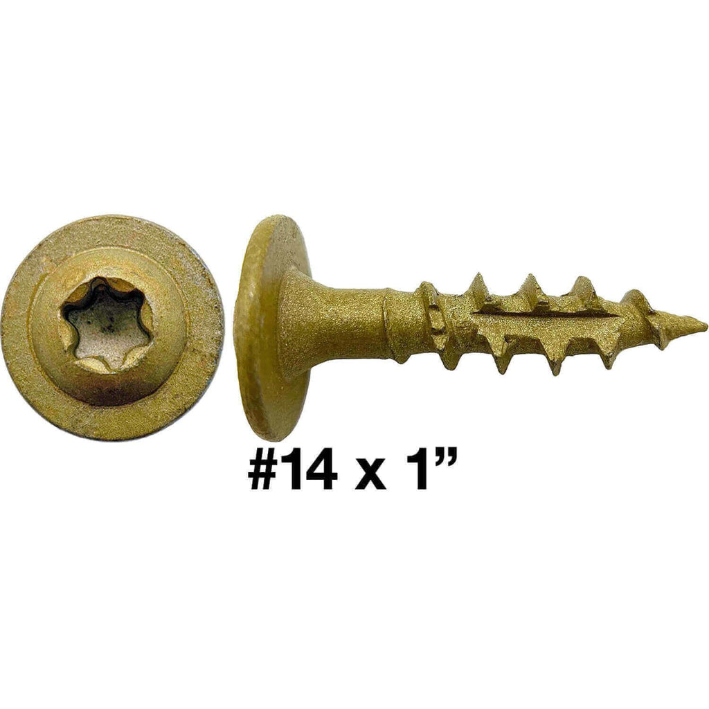 Jake Sales #14 x 1 Construction Lag Screw - Torx/Star Drive Heavy Duty Structural Lag Screw - Exterior Coated - ACQ Compatible - Modified Truss Washer Head. (10 x 100 Count CASE -1,000 Screws)