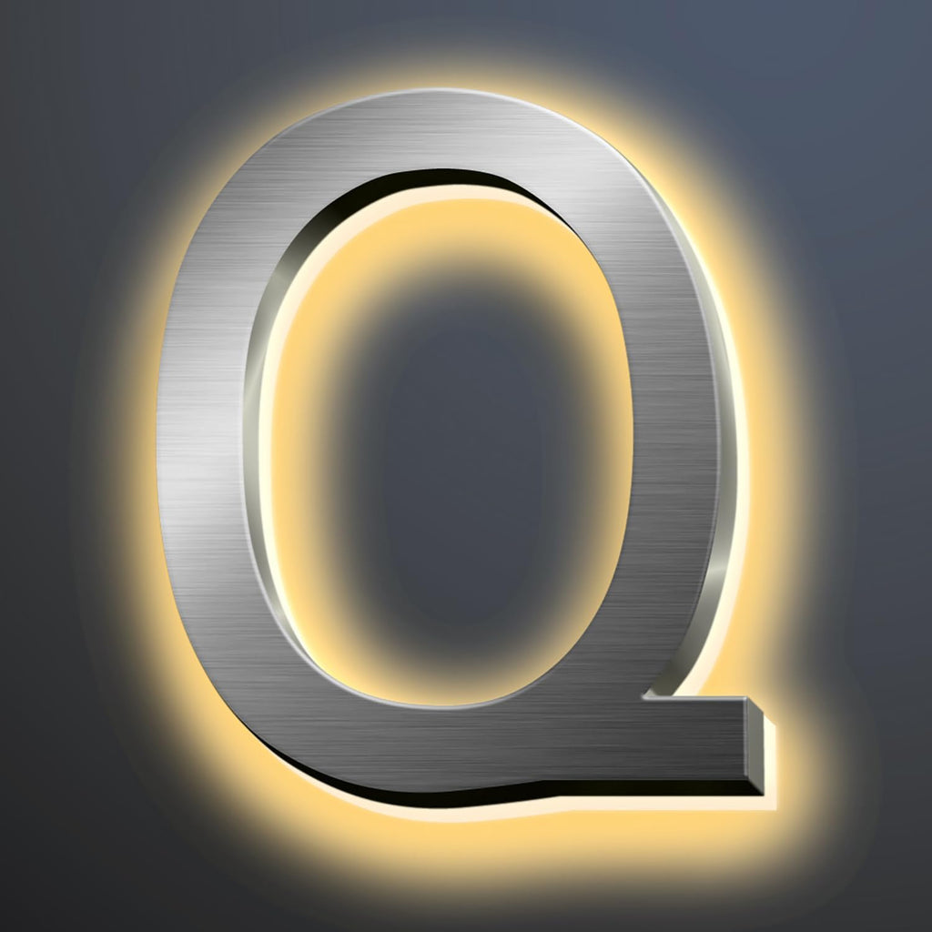 Backlit Illuminated LED House Numbers For Outside 16 Inch, Lighted Address Signs For House, Large Modern Illuminated Address Number, Brushed Silver, Warm White Light,Q