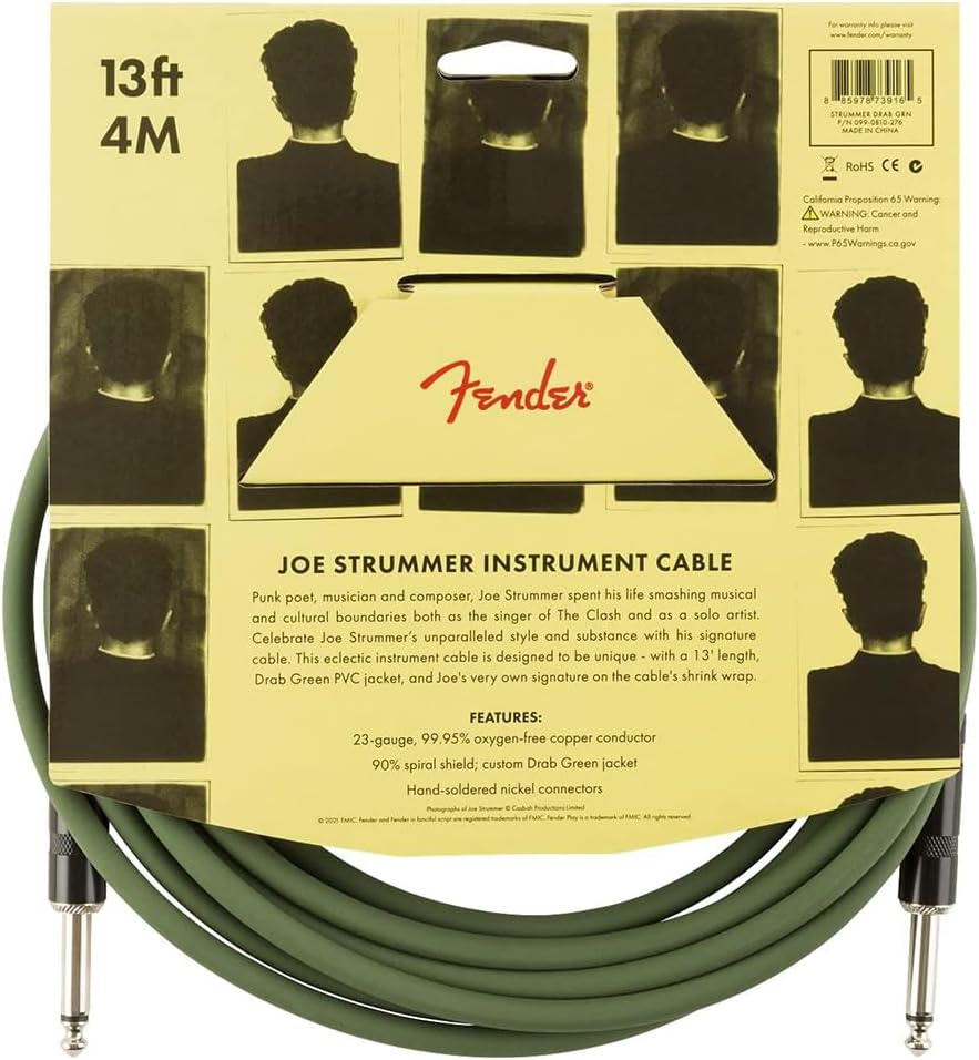 Fender Acoustic Junior Guitar Amplifier Bundle with Fender Joe Strummer Instrument Cable, (13ft) Straight/Straight, Drab Green