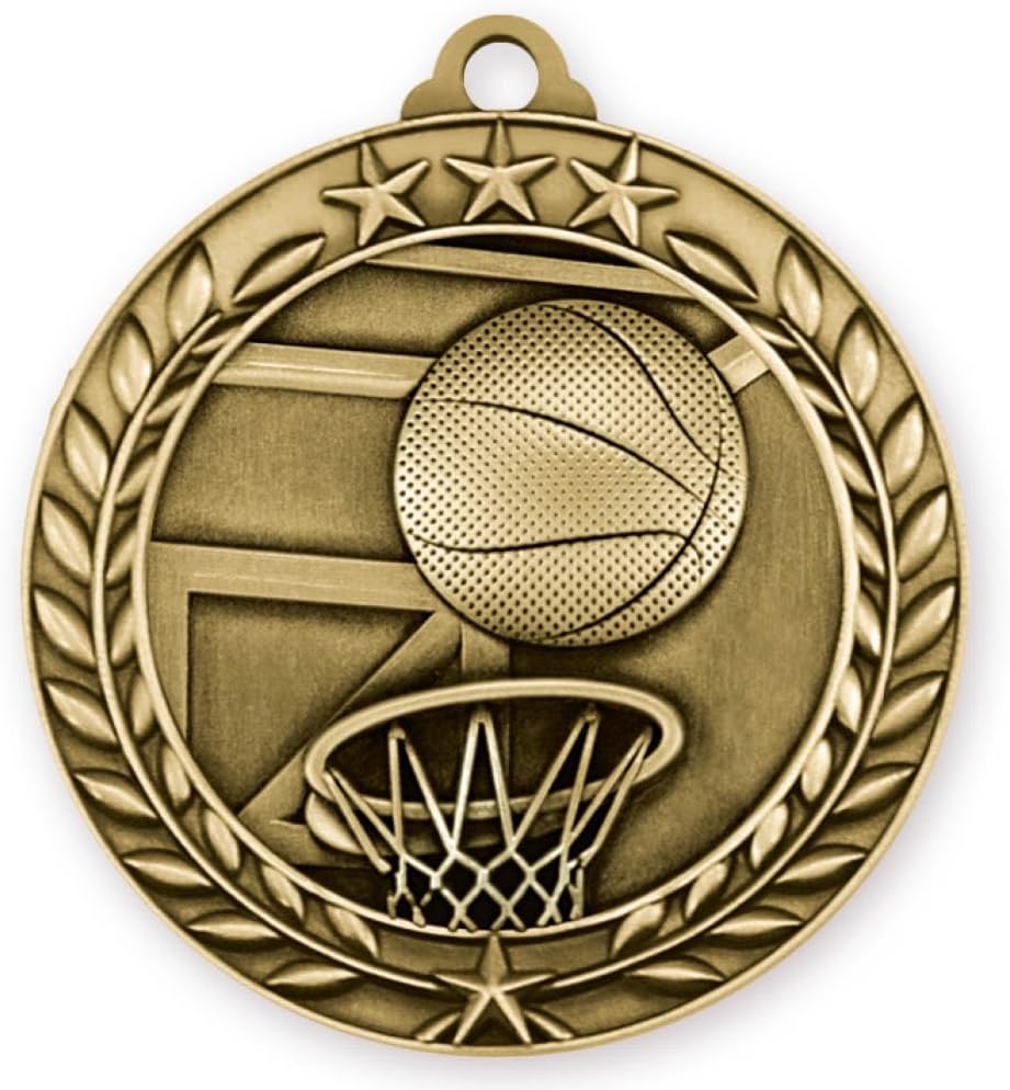 Basketball Sports Medals, Award Medals Hoops Medallion Gold Medals - Multiple Options in Quantities 1-50 -Custom Neckbands