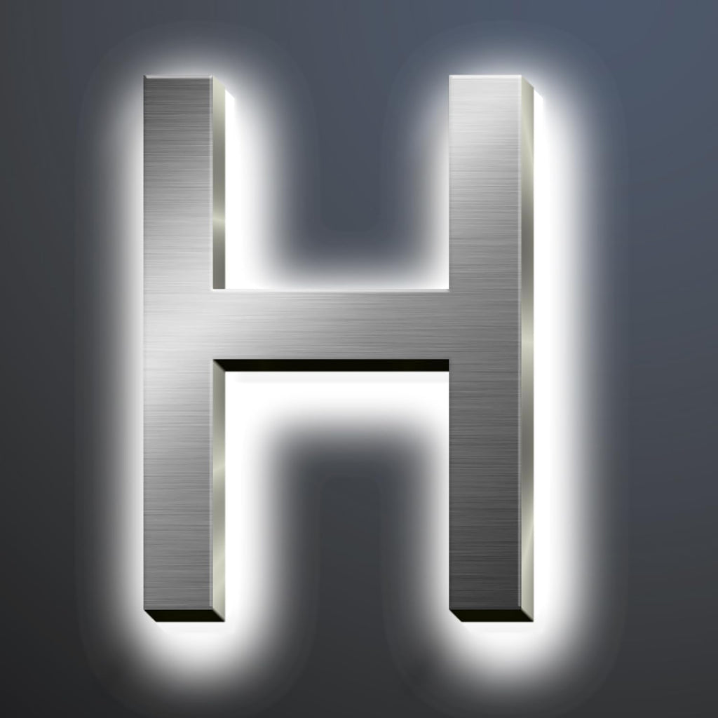 Backlit LED Illuminated House Numbers For Outside 18', Stainless Steel Modern Lighted Address Signs For Home, Illuminated Address Numbers, Brushed Silver, White Light,H