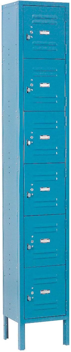 Global Industrial One-Wide Six-Tier Locker with Padlock Hasp, 12' W x 15' D x 78' H, 6 Doors, 12'x15'x12' Compartment Size, 16 Gauge Steel Construction, Unassembled, Blue