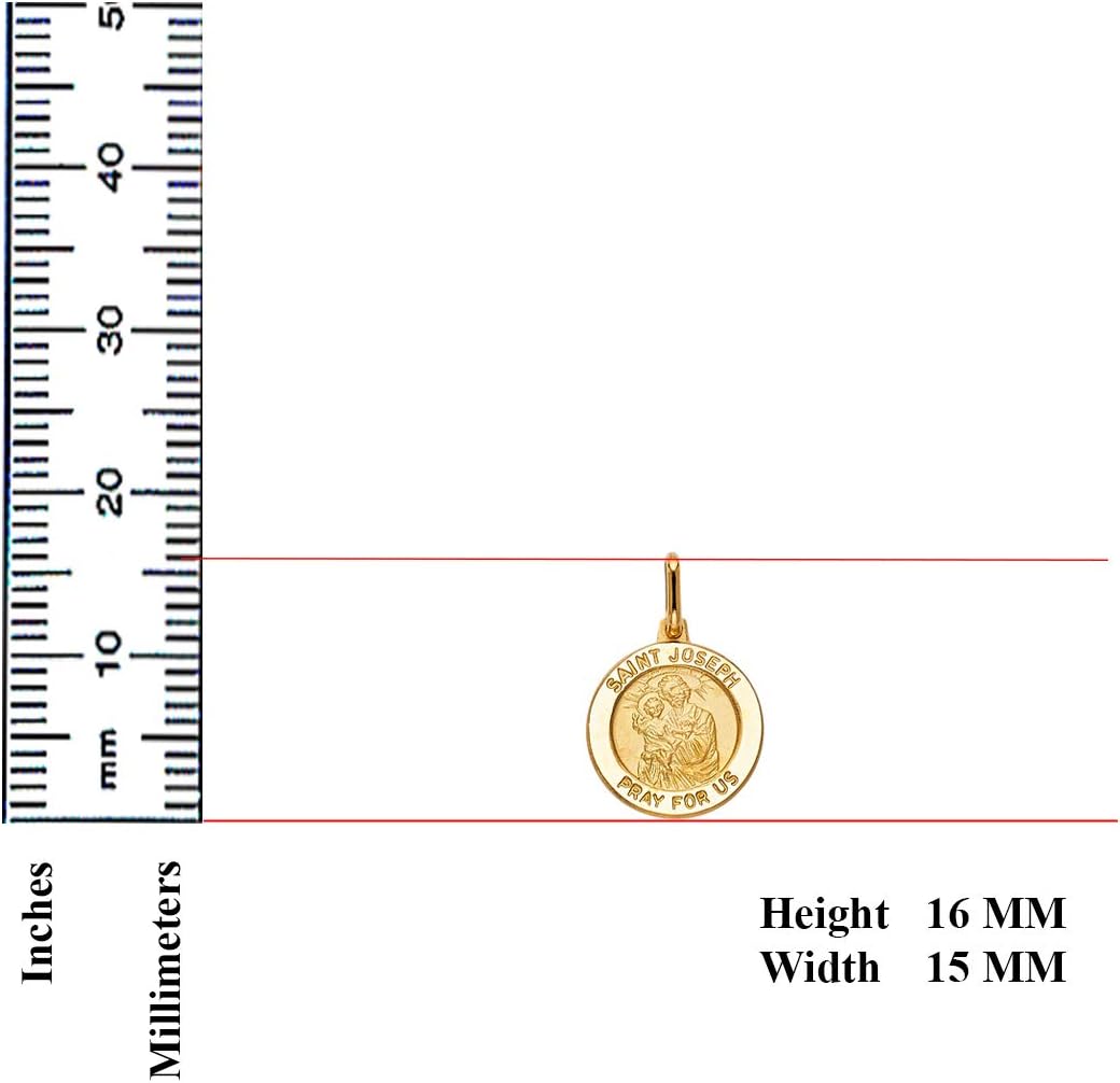 TGDJ 14k Yellow Gold Religious Saint Joseph Medal Pendant with 1.2mm Cable Chain Necklace