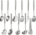 Newness 11 Pcs Cooking Utensils Set, 304 Stainless Steel Kitchen Utensils Set, Metal Kitchen Accessories, Include Soup Ladle, Slotted Skimmer Spoon, Spaghetti Spoon and Spatula, Dishwasher Safe