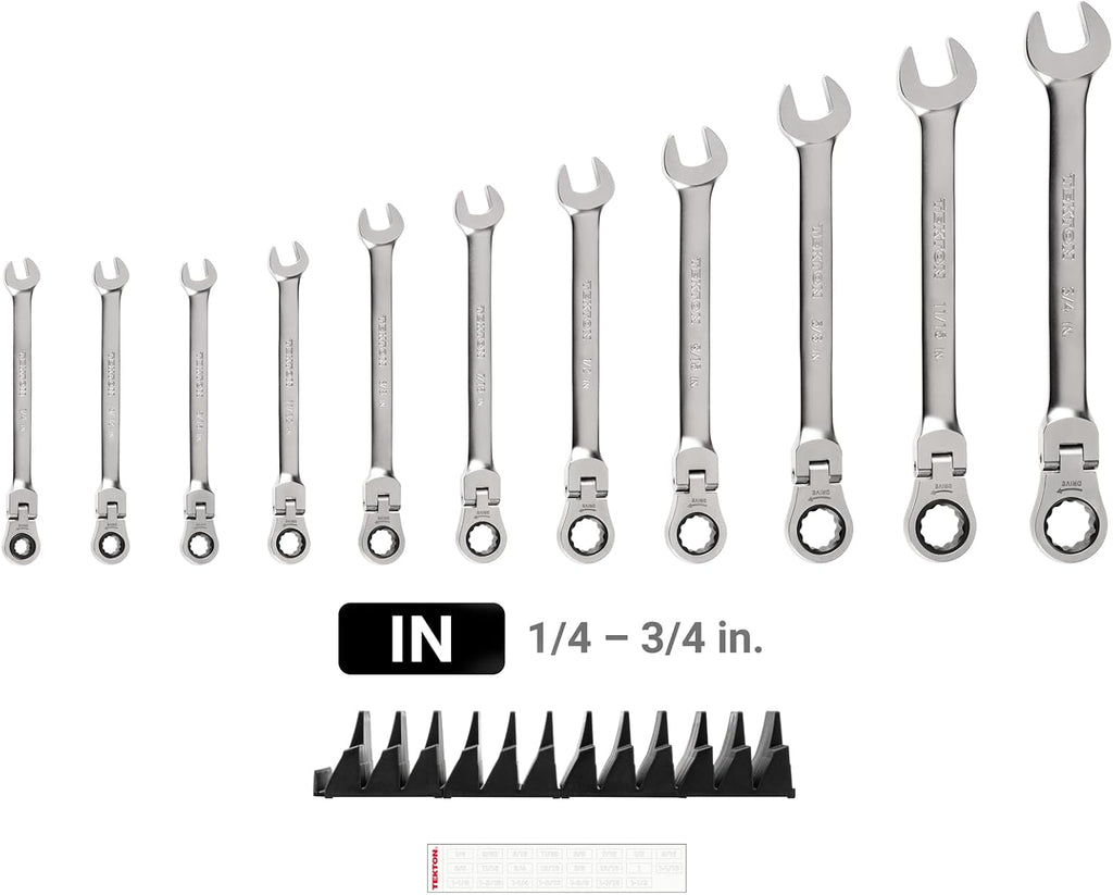 TEKTON Flex Head 12-Point Ratcheting Combination Wrench Set with Modular Organizers, 11-Piece (1/4-3/4 in.) | WRC95300