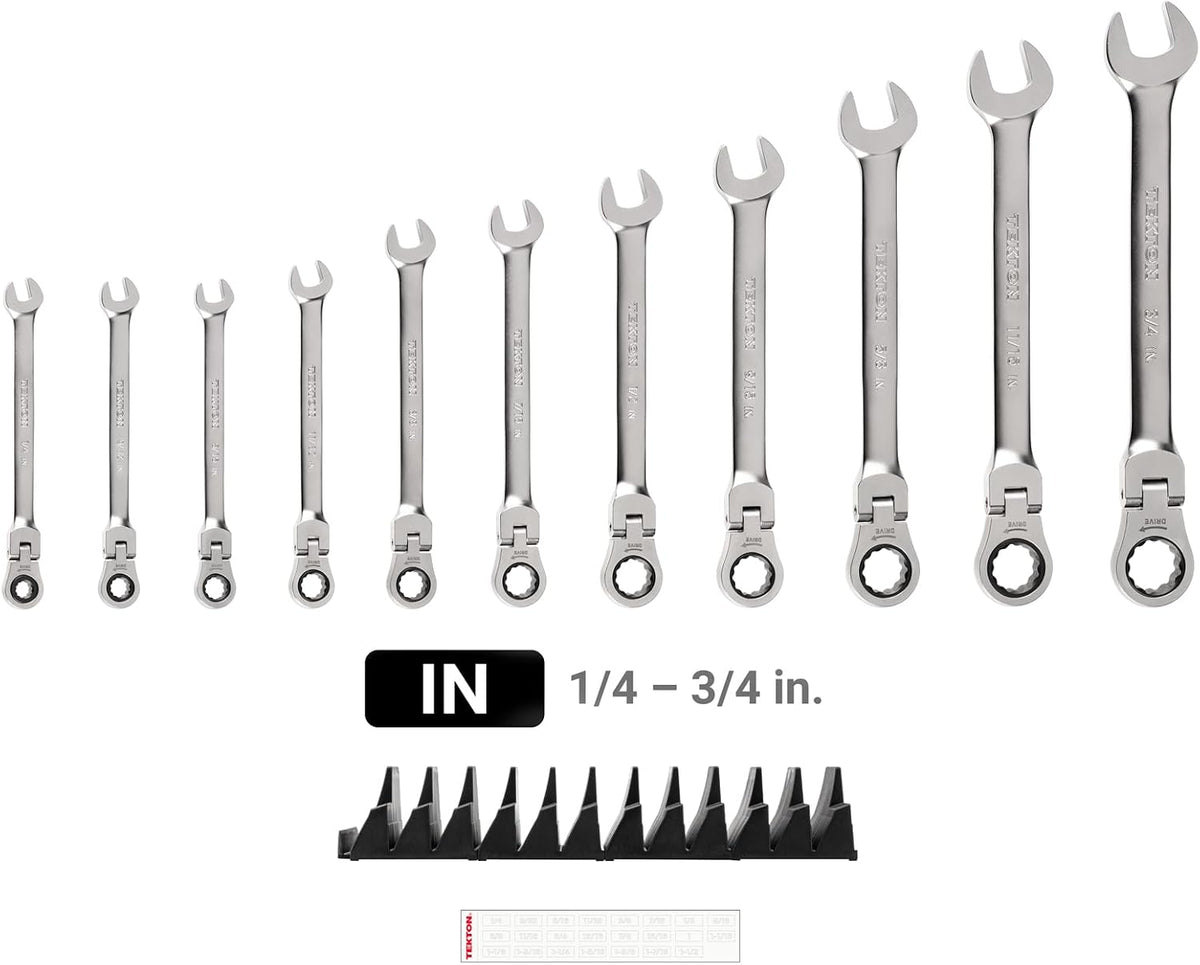 TEKTON Flex Head 12-Point Ratcheting Combination Wrench Set with Modular Organizers, 11-Piece (1/4-3/4 in.) | WRC95300