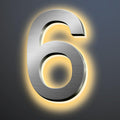 Backlit Illuminated LED House Numbers For Outside 16 Inch, Lighted Address Signs For House, Large Modern Illuminated Address Number, Brushed Silver, Warm White Light,6