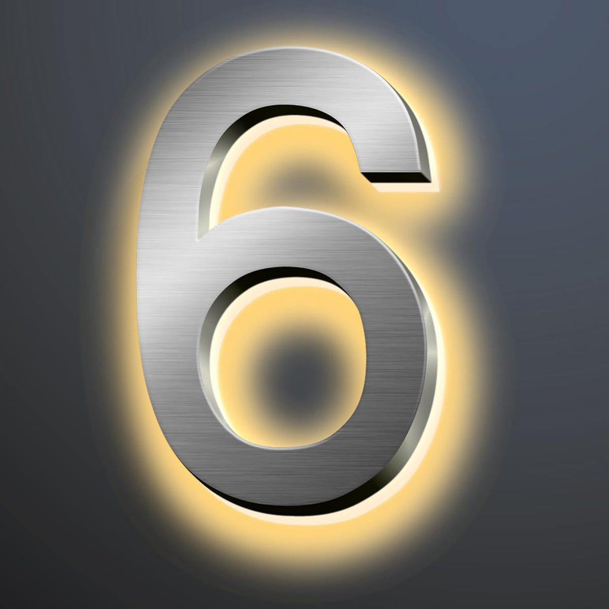 Backlit Illuminated LED House Numbers For Outside 16 Inch, Lighted Address Signs For House, Large Modern Illuminated Address Number, Brushed Silver, Warm White Light,6