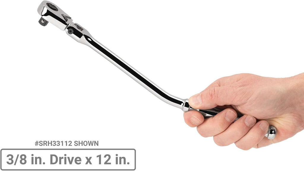 TEKTON 3/8, 1/2 Inch Drive Flex Head Quick-Release Bent Handle Long Ratchet Set, 2-Piece (12, 14 in.) | SRH99303