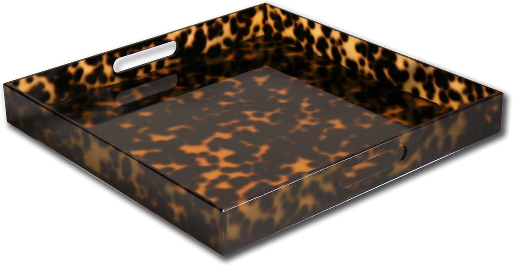 VIDA Acrylic Tortoise Large Square Tray With Handles