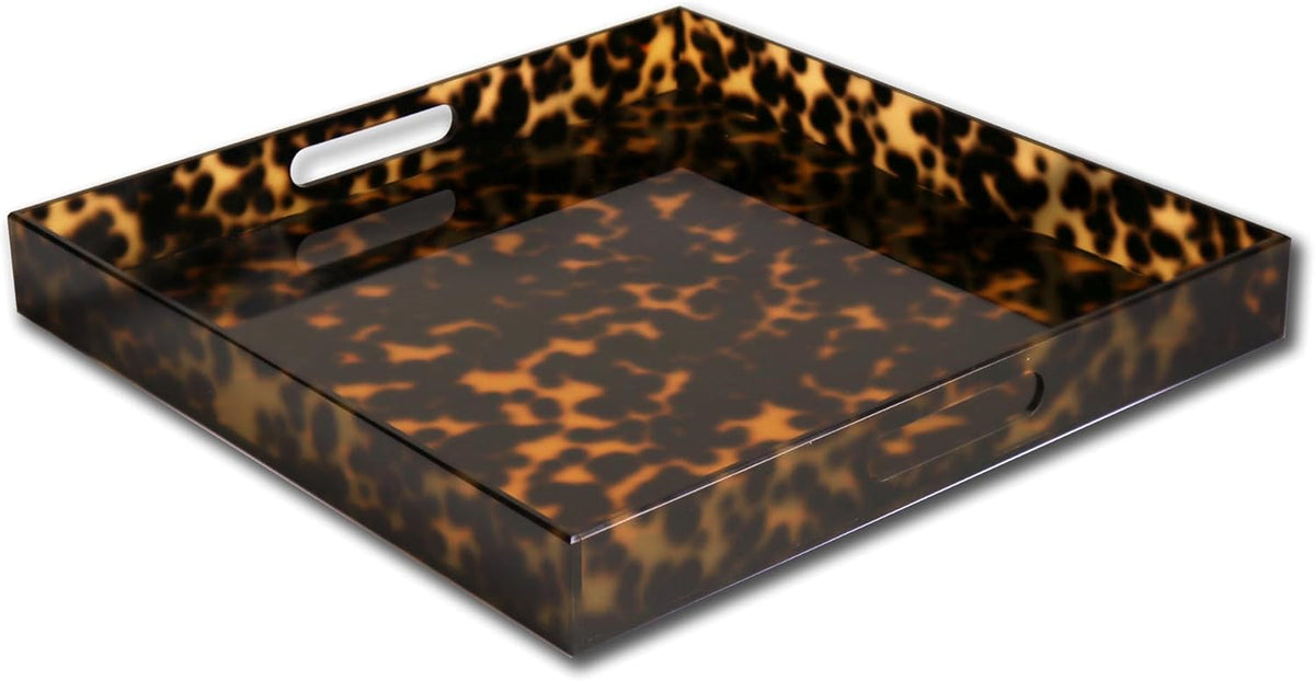 VIDA Acrylic Tortoise Large Square Tray With Handles