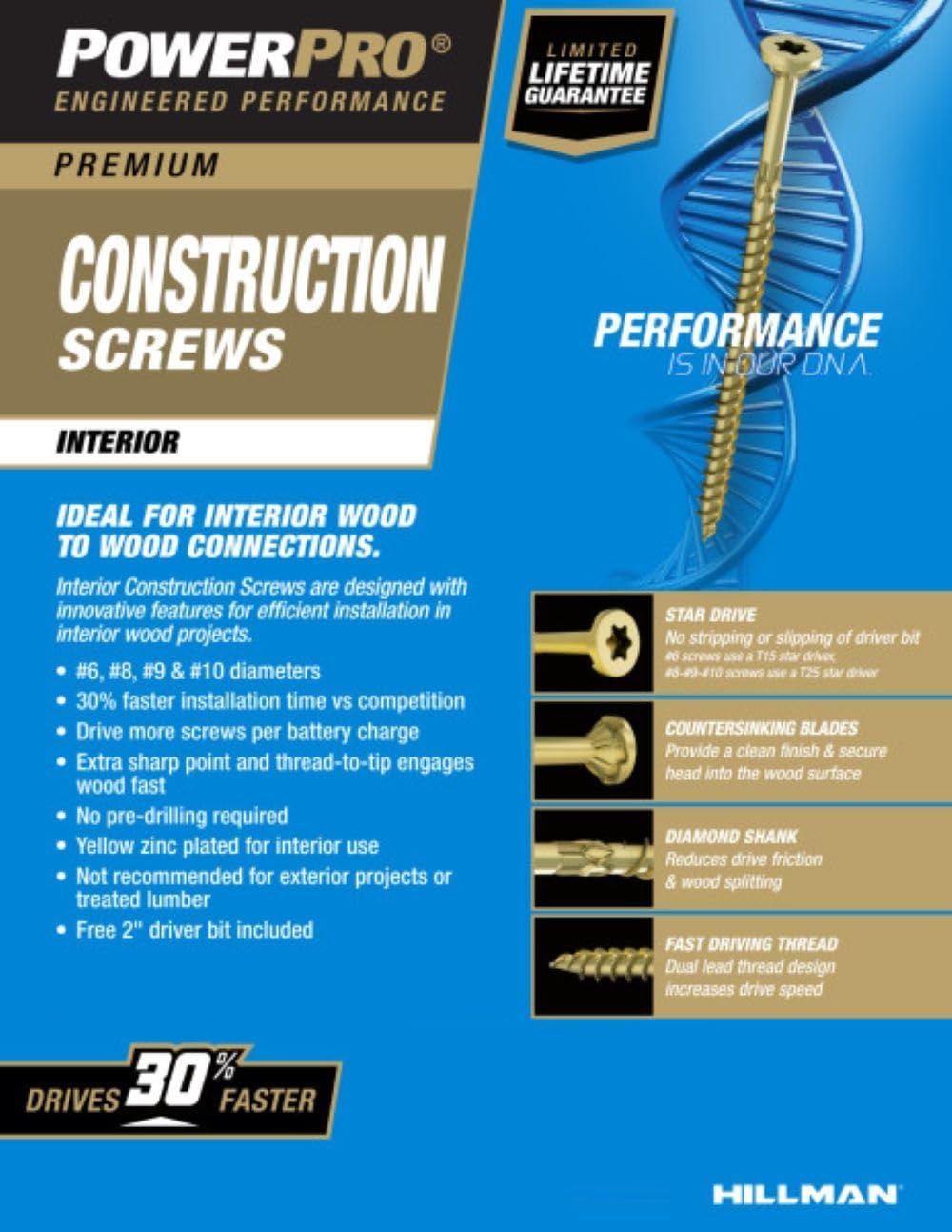 Power Pro 6000 Pc Interior Wood Screws (#8 x 1-1/4') | Star Drive Flat Head Fastening Screws | No Split Twist Shank Wood Screws for Framing Trim Cabinetry Interior Use
