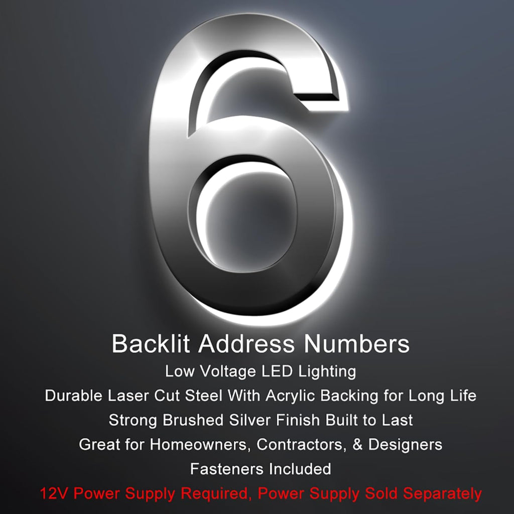 Backlit Illuminated LED House Numbers, LED Lighted Up House Number Light, Modern Up-Scale Look Stainless Steel LED House Address Numbers,16 Inch/400mm,5
