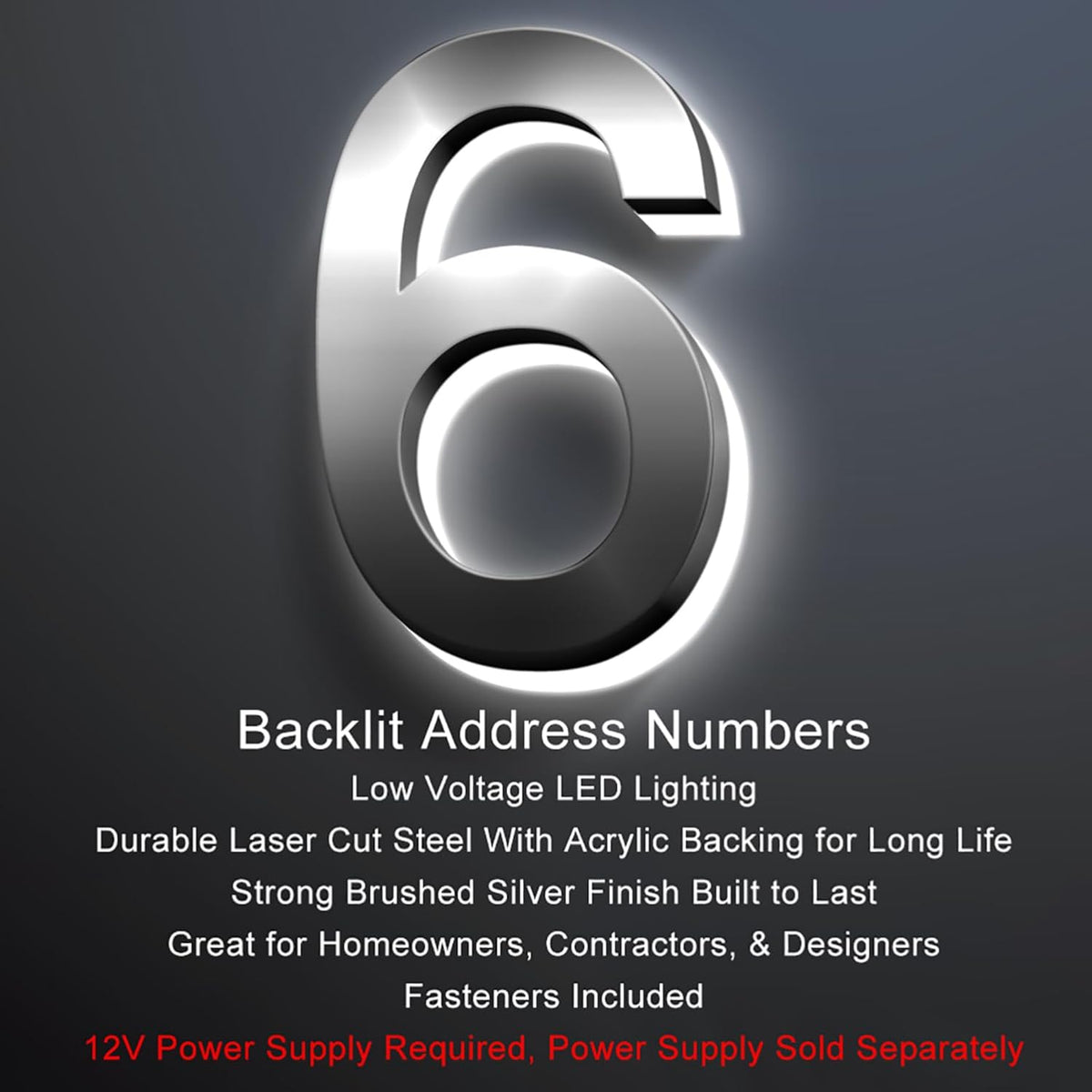 Backlit Illuminated LED House Numbers, LED Lighted Up House Number Light, Modern Up-Scale Look Stainless Steel LED House Address Numbers,16 Inch/400mm,5