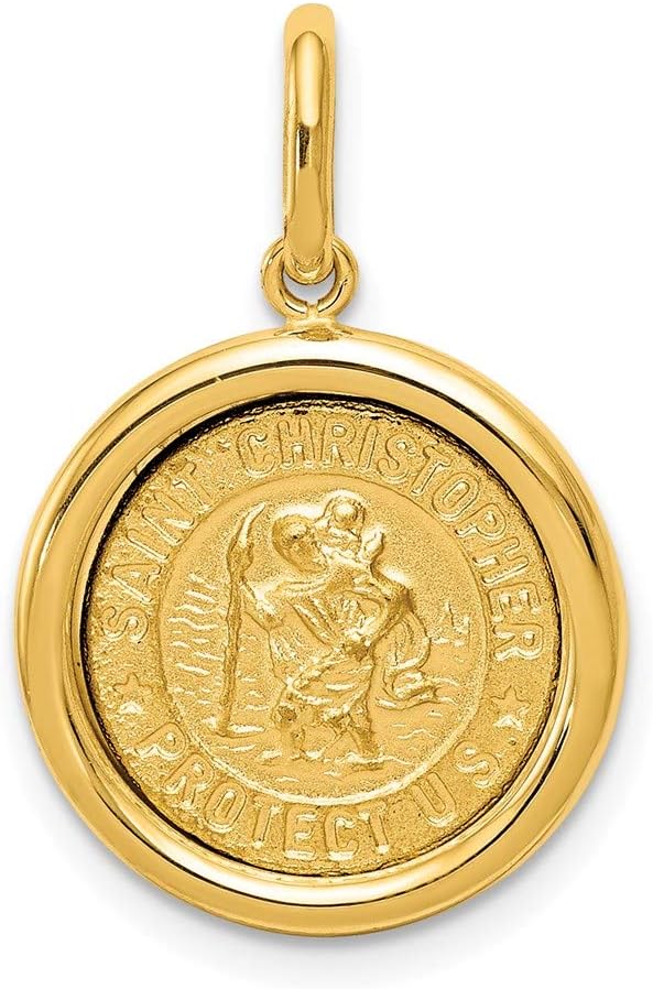 DEWBERRY Real 14K Yellow or White Gold Polished Solid Saint Christopher Medal Oval Pendant |Unisex Womens Men's Religious St. Christopher Medals | Round St. Christopher Protect Us Pendants & Charms