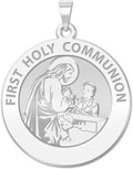 PicturesOnGold.com First Holy Communion Religious Medal (for a Boy) - 2/3 Inch (Size of a Dime) Solid 14K White Gold
