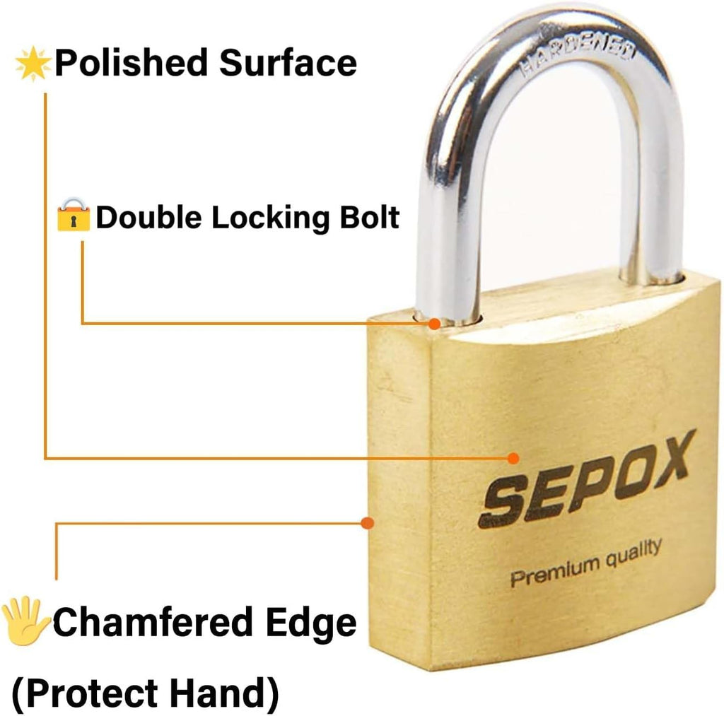 SEPOX® 36 Pcs Pack Solid Brass Padlock with Same Keys 48 Pcs, Heavy Duty & Compact Waterproof Body 40mm 1-9/16',Small Lock & Key with Big Handle, Keyed Alike for School Gym Locker, Hasp, Tool Box