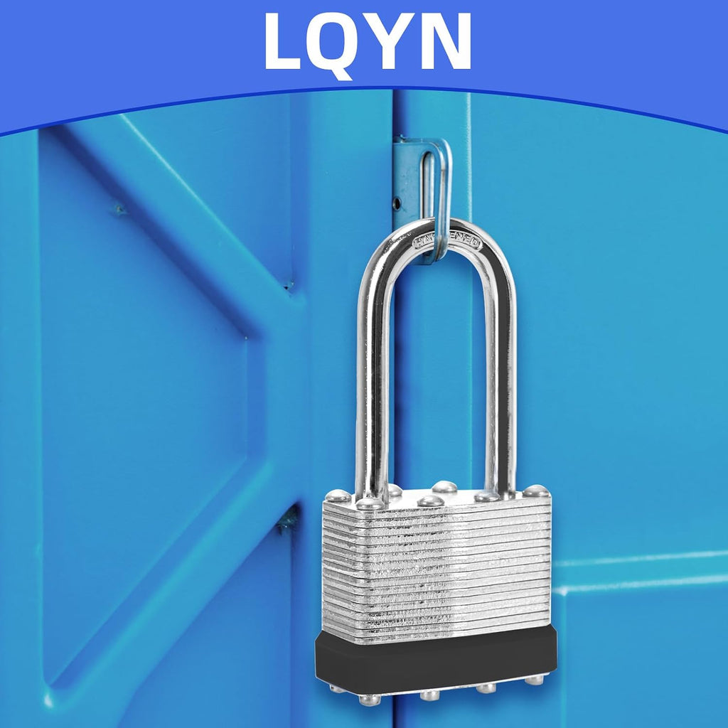 Padlocks with Same Key, LQYN 100 Pcs Laminated Keyed Padlock (1-9/16', 40mm), Keyed Alike Locks, Long Shackle, for Storage Locker, Hasp Latch, Toolbox, Sheds