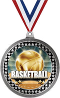 Crown Awards 2.75' Basketball Titan Series Medal Award, Silver Vega Basketball Titan Series Team Trophy Award Includes Free Neck Ribbon