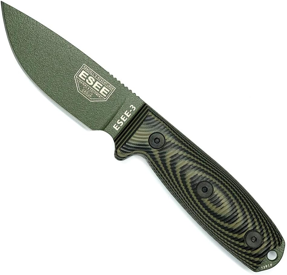 ESEE-3 1095 Carbon Steel, Black Sheath (OD Green Blade, OD Green/Black G-10 3D Handle)