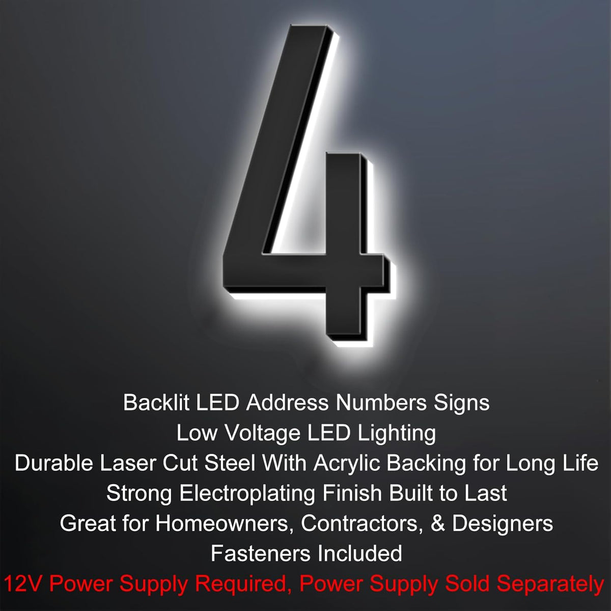 Address Numbers LED, Backlit Floating LED Home Address Numbers, Stainless Steel Lighted House Number For Outdoor.,45,C