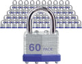 Keyed Alike Laminated Steel Padlocks, Standard Shackle, for Hasp, Shed, Fence, Storage Locker, School, Gym (60 Pack)