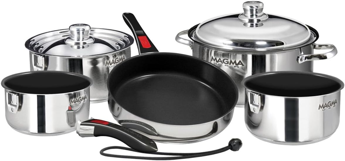 Magma Products, A10-366-2 Gourmet Nesting Stainless Steel Cookware Set, 10 Piece Ceramica Non-Stick