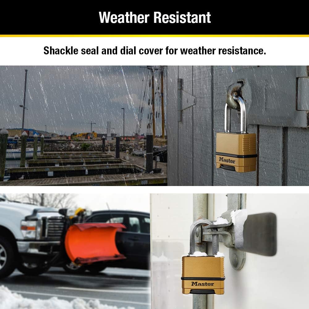 Master Lock Combination Lock, Heavy Duty Weatherproof Padlock, Resettable for Outdoor Use, Brass Finish, M175XDLF (Pack of 6)