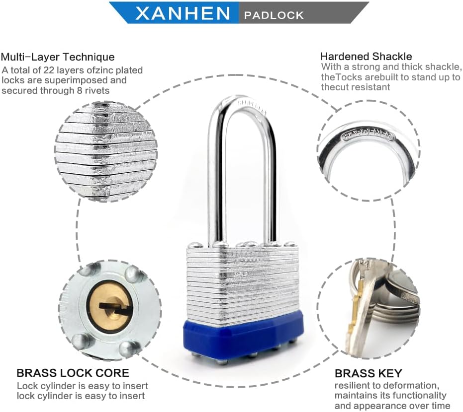 Laminated Steel Padlocks, Keyed Alike - 60 Pack, 1-9/16' Shackle, Brass Cylinder, Metallic, For Hasp Latch, Sheds, Fences, Storage Locker, School, Gym
