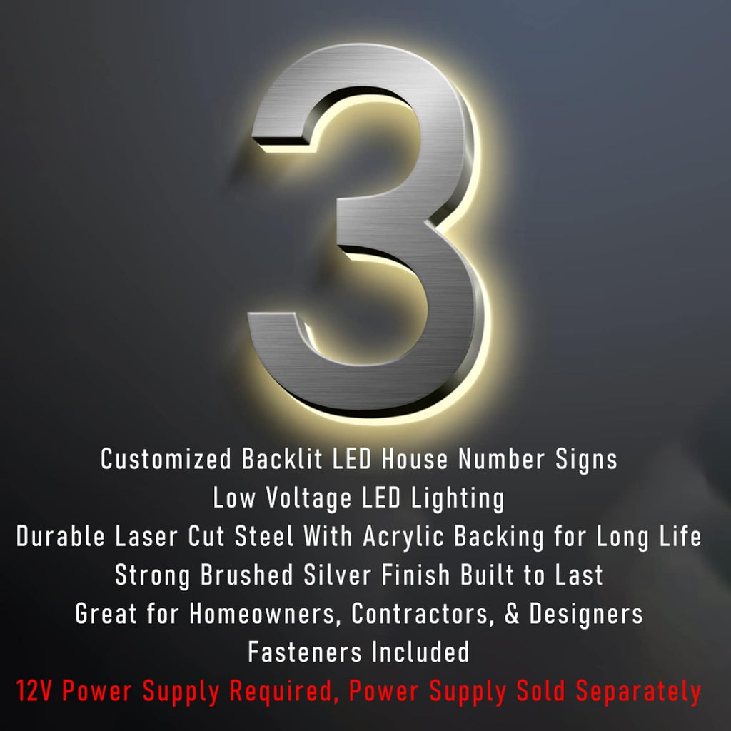 Address Sign Illuminated LED House Number Plaque Signs 50cm, Large Modern Stainless Steel Lighted Up Home Address Numbers For Outside, Waterproof,M