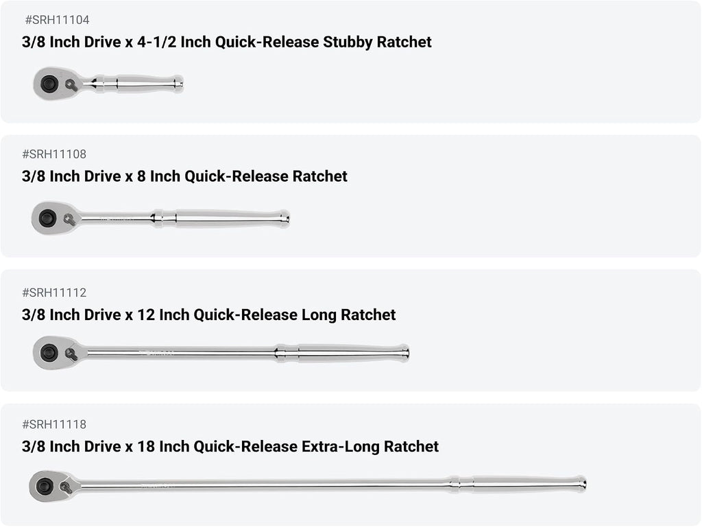 TEKTON 3/8 Inch Drive Quick-Release Ratchet, L-Handle, and Breaker Bar Set (10-Piece) | SDR99101