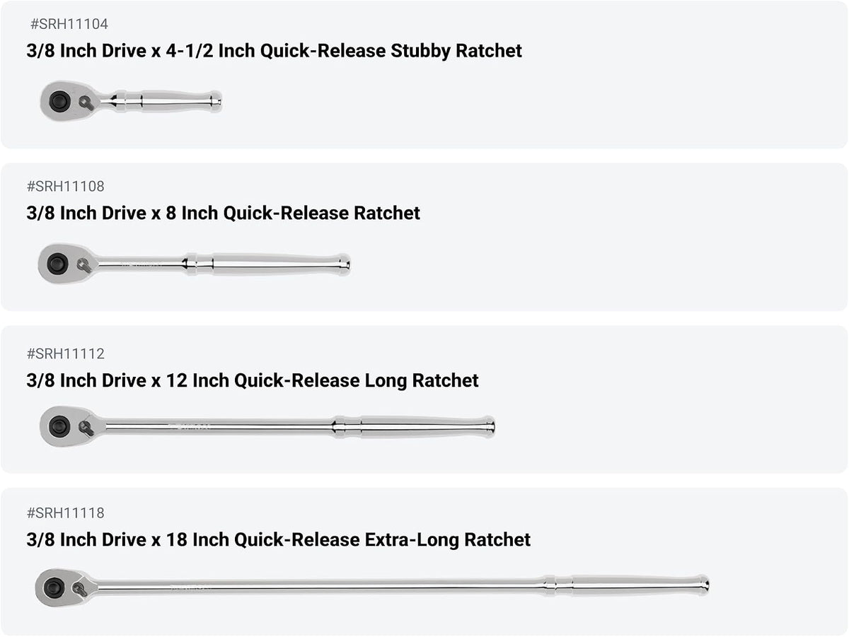 TEKTON 3/8 Inch Drive Quick-Release Ratchet, L-Handle, and Breaker Bar Set (10-Piece) | SDR99101