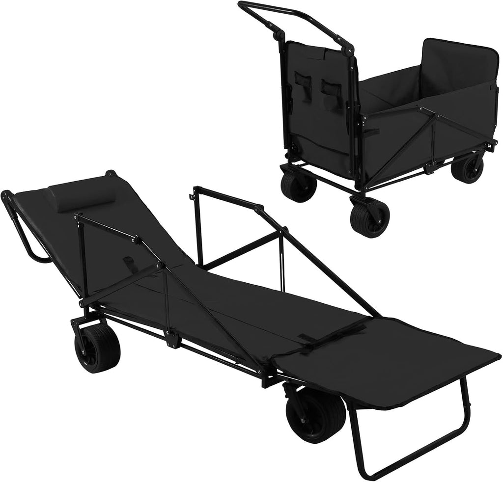 Generic 2-in-1 Foldable Wagons Carts 440lbs Capacity Folding Wagon with All-Terrain Wheels for Sports Garden Shopping Camping