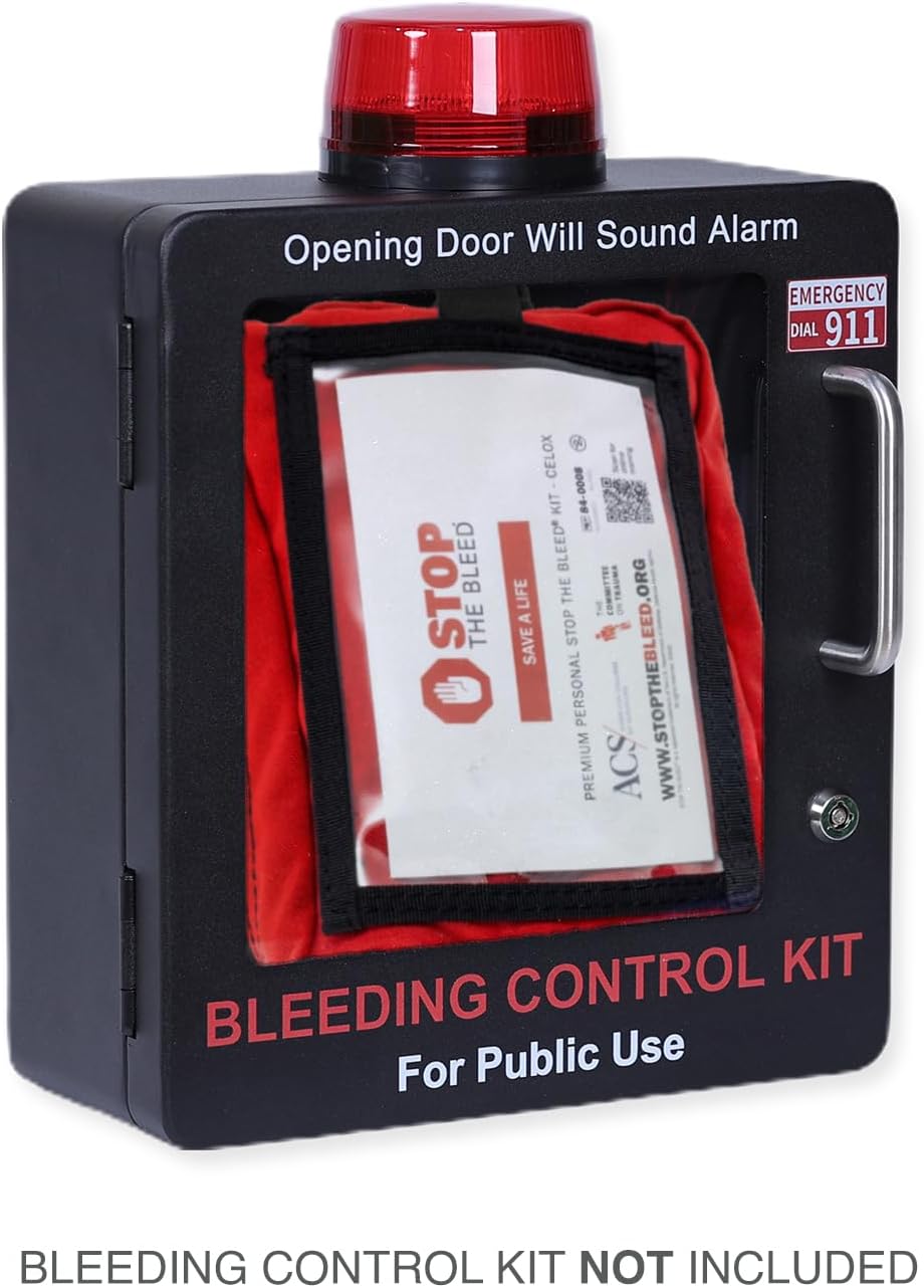 Bleeding Control Kit Emergency Wall Mount Cabinet | Fits Most Standard Bleeding Kits Including Stop the Bleed | Bleeding Kit not Included (Black)