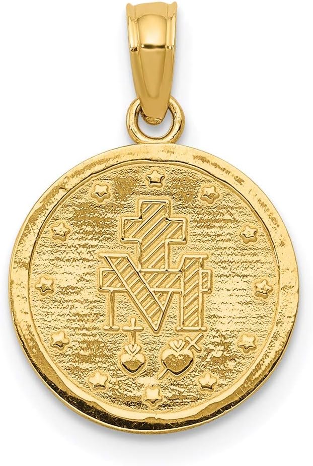 DEWBERRY 14k Yellow or White Gold Miraculous Medal Pendant | Religious Charms | Unisex Miraculous Pendant | Medal Pray For US Pendants for Men's Womens | Hollow Miraculous Medal With Scallop Frame
